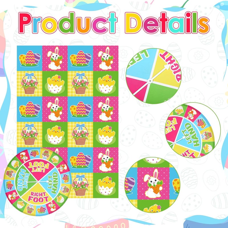 Civaner 3 Pcs Easter Party Game for Kids with Spinner Easter Conversation Party Twist Poses Mat Game with Conversation Mat Spinner for Classroom School - Image 3